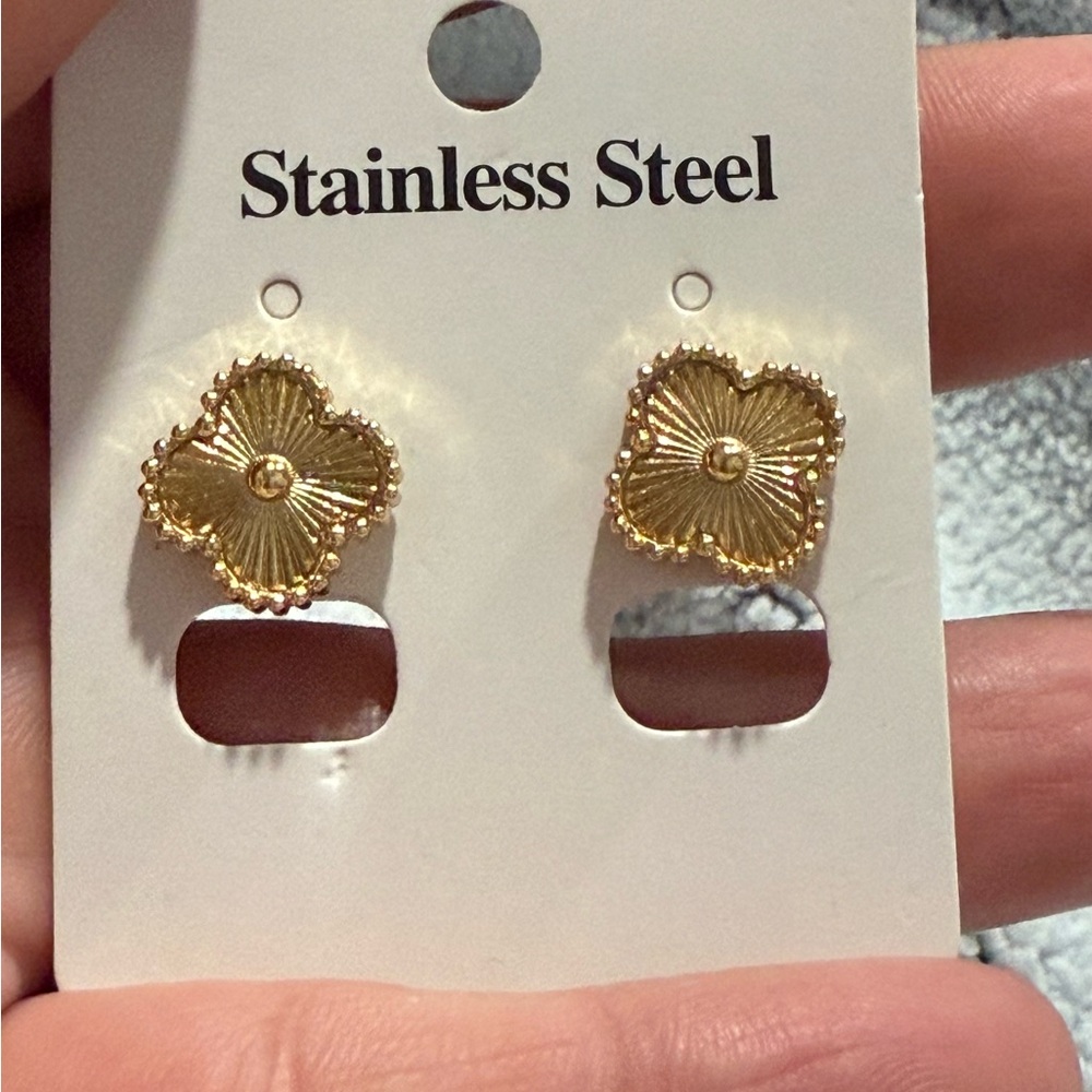 Gold Stainless Steel Flower Earrings